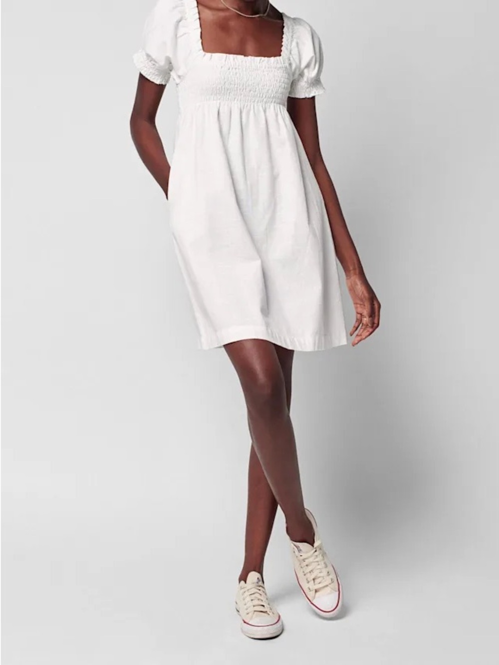 Faherty White Smocked Square-Neck Mini Dress (Ramona Dress)